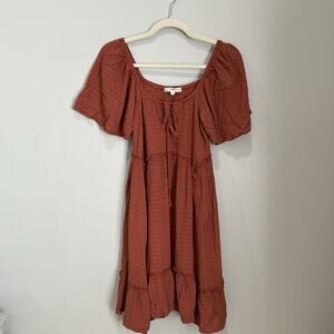Rewind Dress Juniors Rust Clay Small Flutter Sleeve Babydoll Dress Keyhole Tie